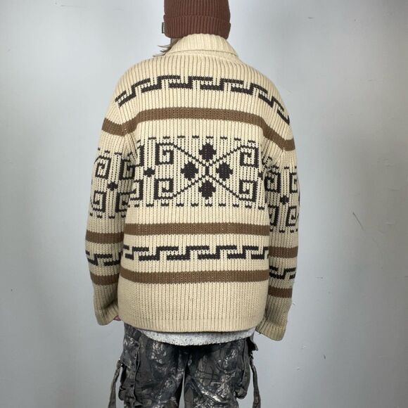 Pendleton Westerly Long Cardigan in Tan Brown Wool Zip Sweater M - Picture 4 of 6